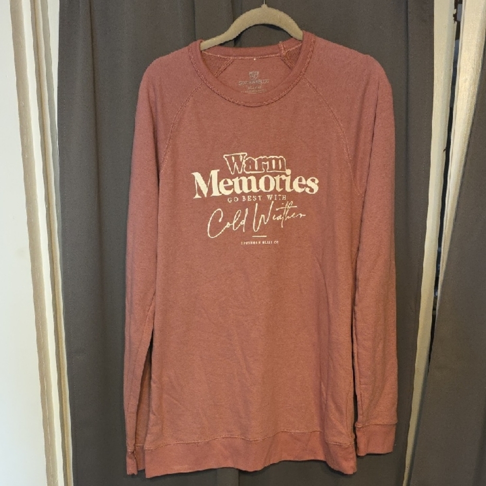 Southern‎ Bliss Women's Warm Memories Graphic Sweatshirt Mauve/White Sz XL EUC